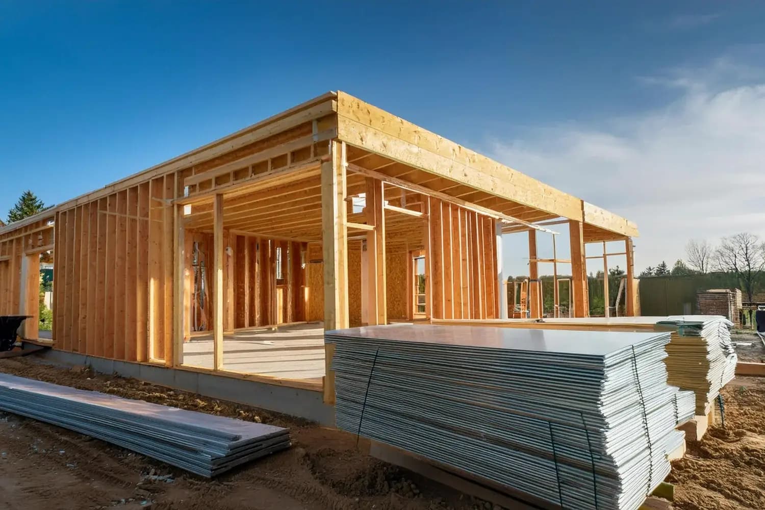 Obra de construção com estrutura e acabamento